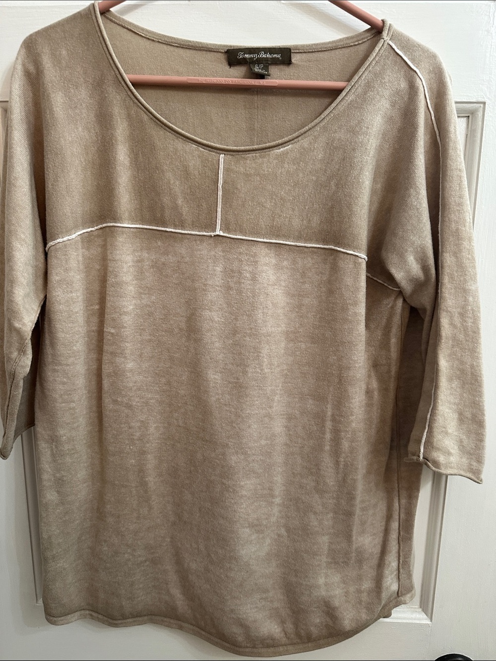 Tommy Bahama Taupe Crewneck Top with Contrast Stitching